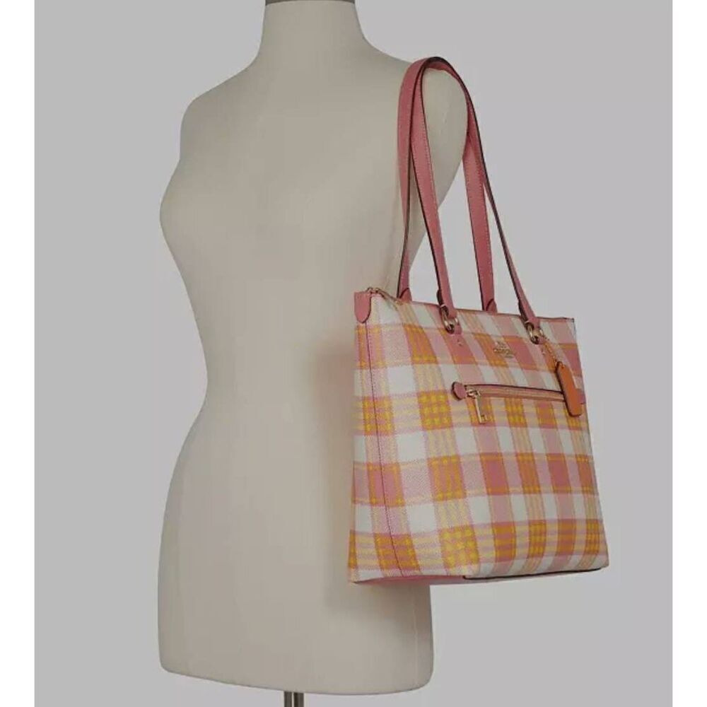 NWOT Coach Gallery Tote Bag With Garden Plaid Print (PF) - Picture 4 of 14